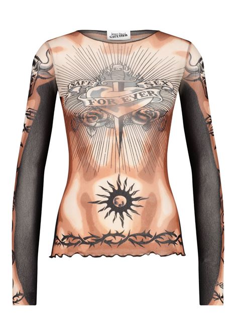 crew neck top woman nude brown and black JEAN PAUL GAULTIER | 26/01-W-TO456-M026P636000